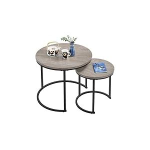 Yaheetech Lot de 2 Tables d'appoint, Tables Basses Gigogne Rondes Salon, Style Industriel, 40/60 cm, Cadre en Métal, Gris