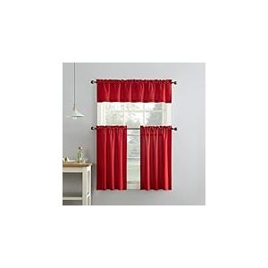 No. 918 Martine Cantonnière et cantonnière en Microfibre Semi-Transparente avec Passe-Tringle, 137,2 x 91,4 cm, Rouge