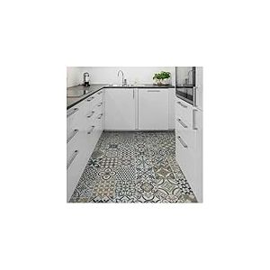 Tapis Vinyle hydraulique en Carreaux tr&egrave;s Long Multicolore pour Cuisine, Couloir, Toilettes, Chambres avec Envers PVC antid&eacute;rapant.