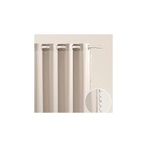 ROOM99 Rideau avec œillets Lara 140 x 250 cm Largeur x Hauteur, Décoration de Fenêtre, Curtains et Draperies intérieurs pour Salon, Chambre Moderne Galon à Pompons Beige Clair, 1 pièce