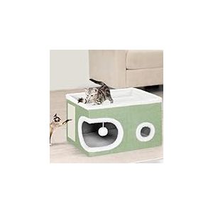 BAKAJI Niche pour Chats avec entr&eacute;e Ronde et Bordure en Laine, abris pour Animaux domestiques, griffoir en Polyester Chaud et rembourr&eacute;, lit ray&eacute;, Base antid&eacute;rapante 58 x 42 x 33 cm (Vert)