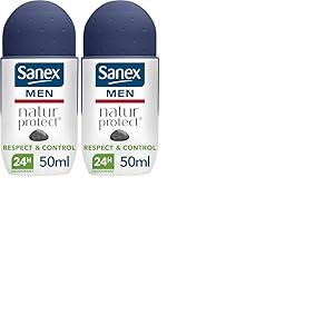 SANEX - D&eacute;odorant &agrave; Bille Men Natur Protect Respect & Control - D&eacute;odorant pour Homme &agrave; la Pierre d'Alun - Efficacit&eacute; 24 h - 50 ml - (Lot de 2)
