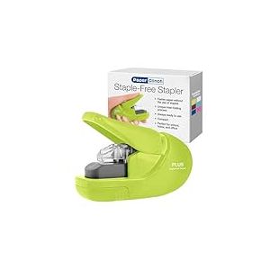PLUS Agrafeuse sans agrafes zéro effort, staple-free Stapler, jusqu’à 5 feuilles – Vert