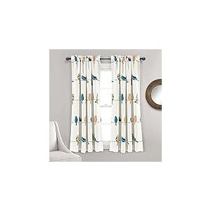 Lush Decor Rowley Paire de rideaux de fenêtre filtrant la lumière avec oiseaux - 132,1 cm de large x 160 cm de long - Imprimé floral multicolore - Rideaux fantaisie et ludiques pour chambre à coucher,