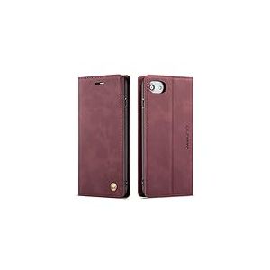 QLTYPRI Etui Coque pour iPhone7/8/SE 2020/SE 2022, Portefeuille Fentes Cartes Housse Antichoc Cuir PU Vintage Portefeuille Etui Compatible avec iPhone7/8/SE 2020/SE 2022 - Rouge