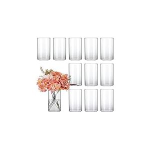 CUCUMI Lot de 12 vases cylindriques en Verre pour centres de Table, décorations de Mariage, 15,2 cm de Haut, bougeoir ouragan en Verre pour étagère de Table, Vase Floral en Vrac pour Fleurs,
