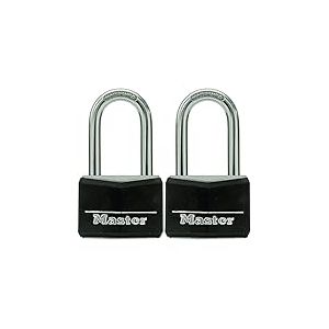 Master Lock 141TLF Lot de 2 cadenas en aluminium recouvert de vinyle noir avec clé, pour boîtes à outils, casiers de gym ou casier de rangement