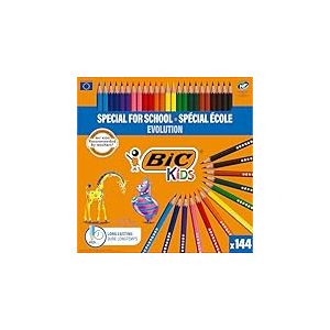 BIC Kids Evolution ECOlutions - Crayons de Couleur Extra-R&eacute;sistants - Coloris Assortis, Classpack de 144