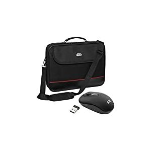 PEDEA Housse pour ordinateur portable "Trendline" Étui pour ordinateur portable jusqu’à 15,6 pouces (39,6 cm) Sacoche à bandoulière, avec souris sans fil incluse, noir