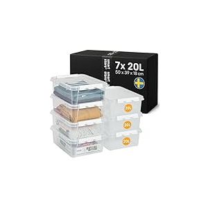 SmartStore - 7x Bo&icirc;te de Rangement Plastique avec Couvercle Classic 20L (50x39x18cm) | Empilable et de Qualit&eacute; Alimentaire | Bo&icirc;te Plastique avec Couvercle & Coins Renforc&eacute;s | Garantie 10 Ans
