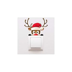 Ambiance Sticker Noël Autocollants Stickers Adhésifs Noël Décoration Fêtes pour Chambre et Salon Sticker Interrupteur Renne de Noël - 10 x 13 cm