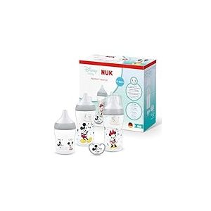 NUK Perfect Match Set Biberons & Sucette | 0-6 Mois | 3 Biberons Anti-Colique (150 ml, 260 ml), 1 Sucette Perfect Match Air | Disney Mickey Mouse | Lot de 4