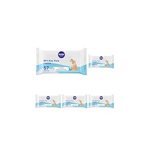 NIVEA BABY Lingettes 99% Eau Pure (1 x 57 pces), lingettes nettoyantes b&eacute;b&eacute; & nourrisson hypoallerg&eacute;niques &agrave; l'eau pure pour les peaux sensibles (Lot de 5)