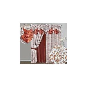 GOHD Samba Star Lot de 2 Rideaux de fenêtre Jacquard avec cantonnière Fantaisie attachée et Envers en Taffetas Rouille 137 x 229 cm (l x H)