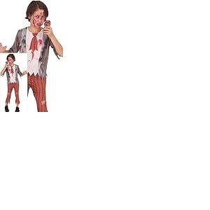 FIESTAS GUIRCA D&eacute;guisement d'&eacute;colier zombie pour gar&ccedil;ons - Uniforme de lyc&eacute;e rouge - Costumes d'Halloween pour gar&ccedil;ons &acirc;g&eacute;s de 5 &agrave; 6 ans