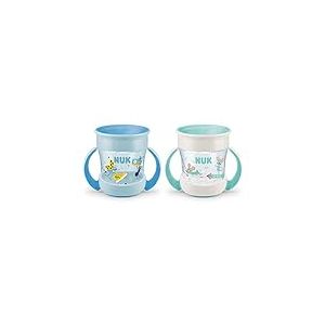NUK Mini Magic Cup Tasse antifuite | Rebord antifuite 360° | À partir de 6 mois | Poignées ergonomiques | Sans bisphénol A | 160 ml | Bleu et turquoise | Lot de 2