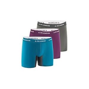 FM London Boxer en Bambou pour Homme, Boxer pour Homme Long en Bambou avec Empiècements Anti-Frottements, Poche Profilée, Évacuation de l'Humidité, sans Étiquette, Respirant (3 Pièces)