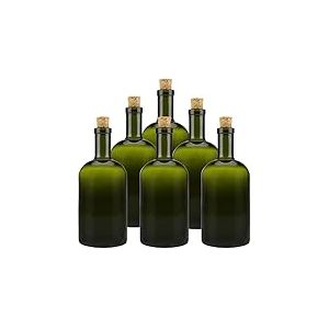 mikken Lot de 6 bouteilles en verre vert et marron de 500 ml avec bouchon en liège.