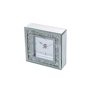 DRW Horloge de Table carrée Miroir et Strass Couleur Miroir et Argent 14 x 4,5 x 14 cm