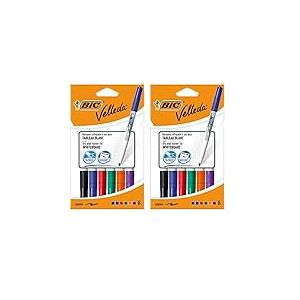 BIC Velleda 1741 Feutres pour Tableau Blanc Effaçables à Sec (Parfait pour l'Ecole et au Bureau/Pointe Conique Moyenne) - Couleurs Assorties, Pochette de 6 (Lot de 2)