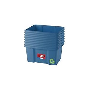 SUNDIS Bac de rangement 30L, lot de 10, en plastique recycl&eacute; bleu, L.46,5xl.36,5x H23cm, empilable et superposable, multiusage, id&eacute;al pour l&rsquo;atelier, le bricolage ou le transport