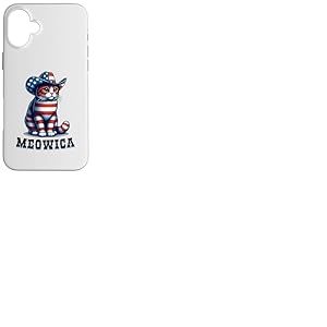 Meowica Cat 4 juillet drapeau américain chat feu d'artifice patriotique Coque pour iPhone 16 Plus
