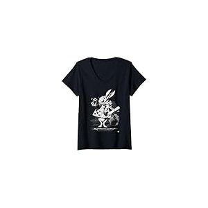 Femme Lapin Blanc Alice au Pays des Merveilles T-Shirt avec Col en V