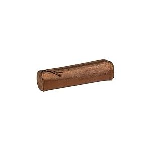Clairefontaine 410033C -Trousse Scolaire Ronde Bronze Effet Textile &Oslash;5,5x22 cm en V&eacute;ritable Cuir d'Agneau - Fourniture Scolaire - Trousse Crayons de Couleurs - Etui &agrave; Crayons - Porte-Plume
