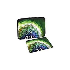 PEDEA Motif Housse de Protection pour Ordinateur Portable jusqu'à 39,6 cm avec Tapis de Souris, Grenouille Vert, Green Hedgehog, 15.6 inch with Mouse Pad