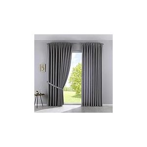 Gardinenbox Lot de 2 Rideaux Opaques « Palermo » H x l : 250 x 300 cm, Gris, Extra Larges, translucides, avec embrasses cachées, 100002651-2
