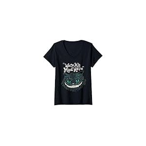 Femme Cheshire Alice Cat Nous sommes tous fous ici pays des merveilles T-Shirt avec Col en V