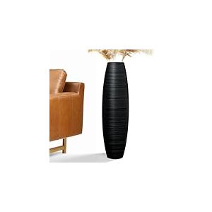 Grand Vase de Sol de 70 cm, Robuste, Luxueux, textur&eacute;, pour Branches d&eacute;coratives et Fleurs s&eacute;ch&eacute;es, d&eacute;coration en r&eacute;sine, Noir