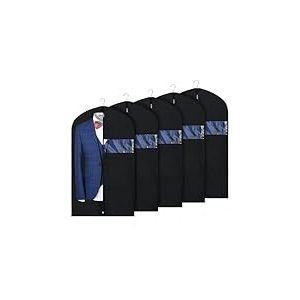 Syeeiex Lot de 5 sacs de costume de 101,6 cm pour homme, sacs de rangement pour placard avec fen&ecirc;tre transparente pour homme, costumes, manteaux, noir