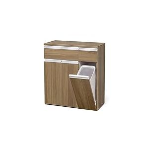 Iris Ohyama - Meuble de Tri Sélectif 3 Compartiments, 45 L, Design Moderne en Bois avec Tiroirs, Rangement pour Déchet Recyclable, Poubelle pour Cuisine, Bureau, Salle de bain, Marron Cendré, PKT-8670