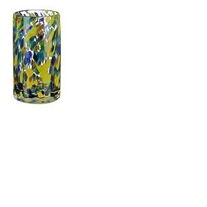 GILDE Glas Art Vase décoratif en Verre Vase cylindrique - Vase à Fleurs - Cadeau pour Femme Cadeau d'anniversaire - Couleur : Transparent Jaune Vert Bleu Hauteur 14,5 cm
