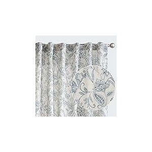 Lazzzy Lot de 2 Panneaux de Rideaux Semi-Transparents en Lin à imprimé Floral Bleu Rustique de 213,4 cm de Long avec Pattes arrière pour Salon, Chambre à Coucher – Rideaux rétro campagnards avec