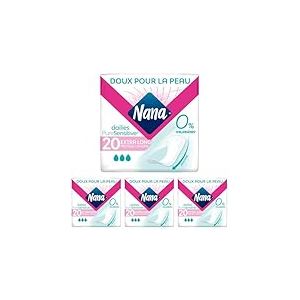 Nana PureSensitive Extra Long Protège-Lingerie - Protège-Slip et Absorbant pour Peaux Sensibles - 0% Allergène*, Parfum, Colorant - 20 (L'emballage peut varier) (Lot de 4)