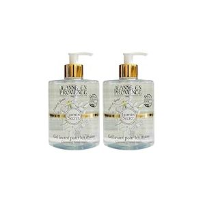 JEANNE EN PROVENCE - Gel Lavant pour les Mains - Parfum Jasmin Secret - Flacon Pompe 500 ml - 95% d'Ingr&eacute;dients d'Origine Naturelle - Fabriqu&eacute; en France &agrave; Grasse (Lot de 2)