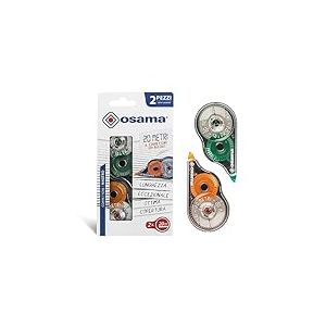 Osama - Correcteur Blanc à Ruban, 20 M, Kit 2 Pièces, Idéal comme Accessoire Bureau, Papeterie et Fourniture Scolaire - Effaceur pour Écrire sans Erreur avec Couverture Optimale Blanche, Longue Durée