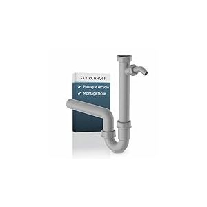 Kirchhoff ECO-Save 98831349 Siphon pour évier de Cuisine en Plastique recyclé, bonde avec raccord pour Machine à Laver ou Lave-Vaisselle, Gris