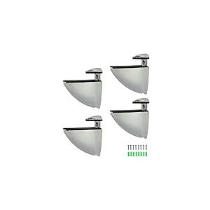 Support r&eacute;glable pour &eacute;tag&egrave;re en verre - En alliage chrom&eacute; bross&eacute; - Support flottant en bois et verre - Pinces de fixation murale pour &eacute;tag&egrave;re en verre