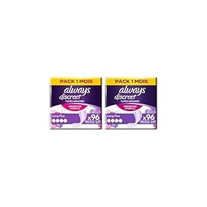 Always Discreet, 96 Protège-Slips Incontinence Femme, Long Plus, Protection Intégrale pour Fuites Urinaires Très Légères, Pack 1 Mois (Lot de 2)