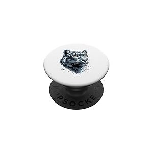 Tête de léopard des neiges, léopard blanc, amateur de léopard des neiges PopSockets PopGrip Adhésif