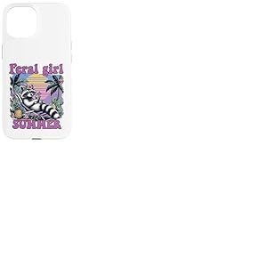 Feral Girl Summer Raton Laveur Plage Vacances Coucher de Soleil Coque pour iPhone 15
