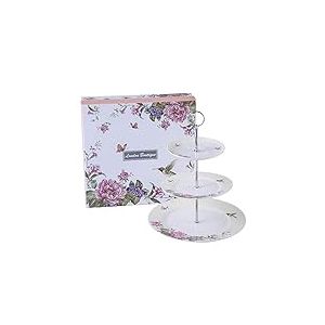 London Boutique Présentoir à Gâteaux à 3 Niveaux Présentoir à Thé de l'Après-Midi Vintage Papillon Shabby Chic dans Une Boîte Cadeau(Beige), 22x26