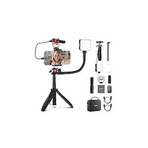 NEEWER Kit Vlogging pour T&eacute;l&eacute;phone, Kit Essentiel Cr&eacute;ateur Contenu pour YouTube avec Lumi&egrave;re LED, Perche &agrave; Selfie Tr&eacute;pied Voyage, Tube Souple Flexible, Micro Cardio&iuml;de USB C pour iPhone, Android,PA045