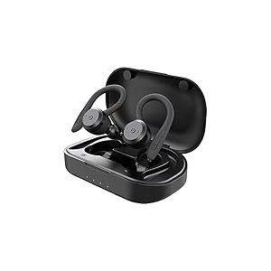 TIE Audio Écouteurs sans fil avec Powerbank (Bluetooth 5.0, pour activités de plein air et sportives, iOS et Android, jusqu'à 10 heures de téléphonie ou d'écoute de la musique) Noir