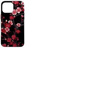 Fleur de Cerisier Rouge Japonaise Sakura Fleur Fond Noir Coque pour iPhone 16 Pro Max