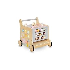 Mamabrum Trotteur en Bois 2 en 1 - Poussoir et Cube Éducatif avec Labyrinthe, Boulier, Trieur de Formes, Blocs Chiffrés - Roues Antidérapantes - 34 x 39,5 x 41,5cm