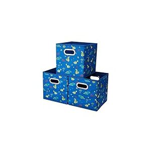 HSDT Boîte De Rangement, Bleu | Dinosaure, Pliable, Tissu,27x27x28cm, Avec 2 Poignées En Métal, Compatible Avec l'organisateur De Cube 33CM, (Lot De 3) QY-SC13-3